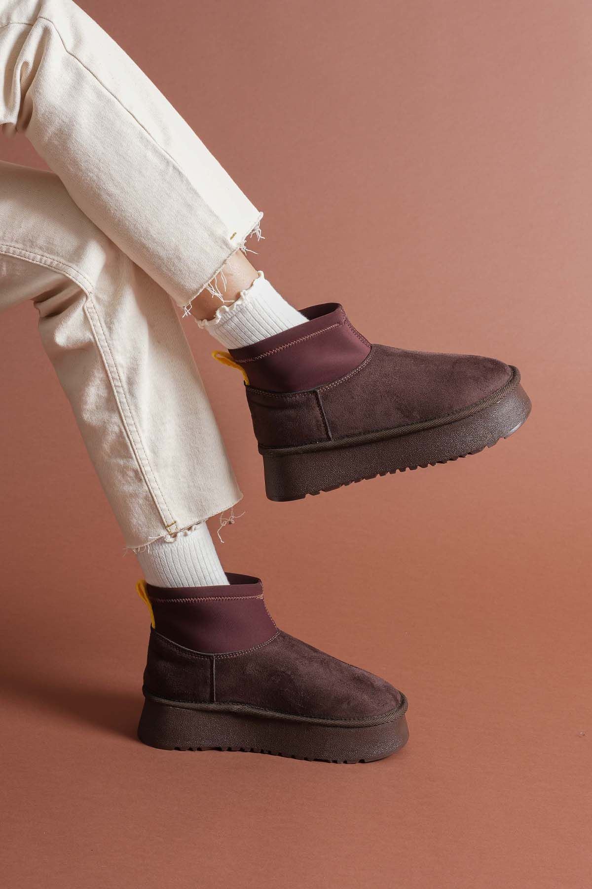 Cuen Kahverengi Süet Bot Yan Profil ve Kalın Taban