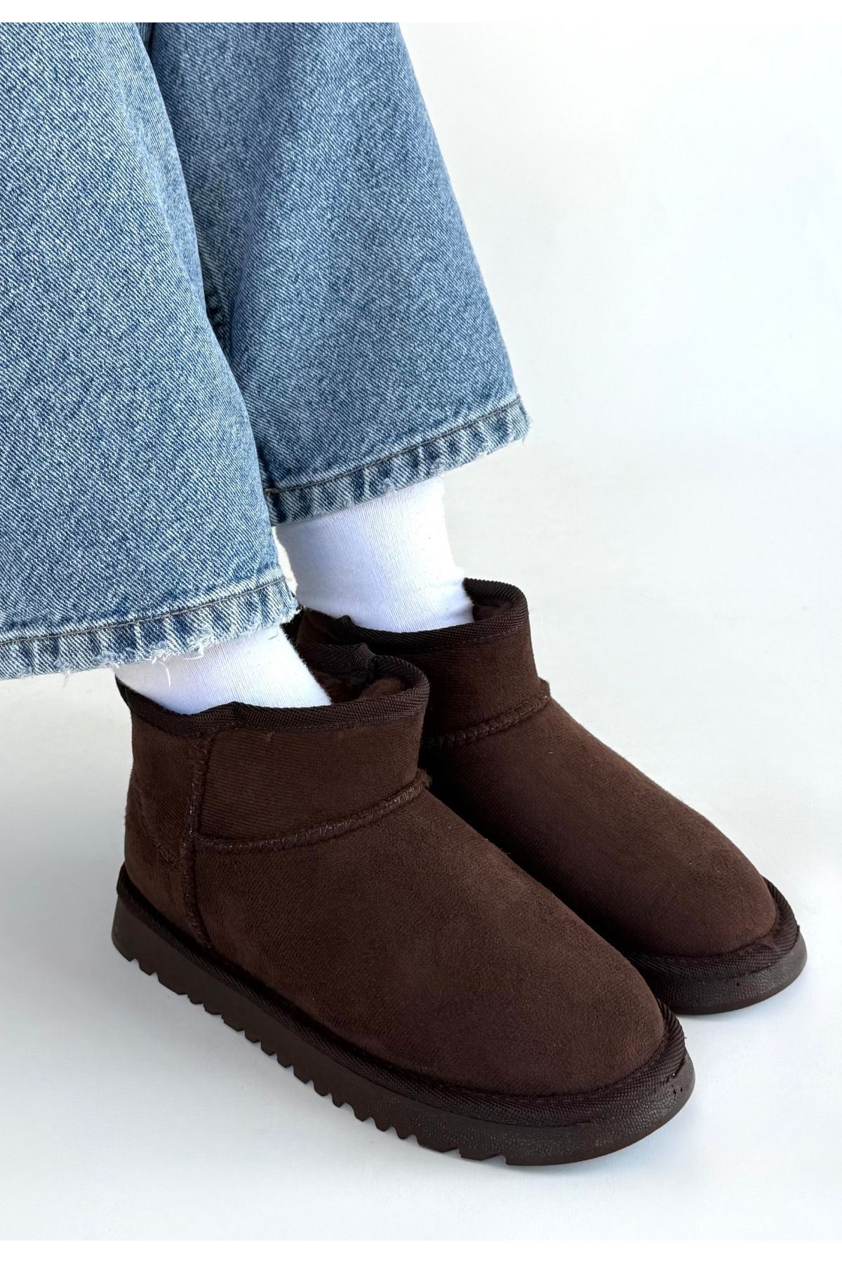 Elsa Kahverengi Kürklü Panduf Bot Yan Görünüm ve Kürklü Detay