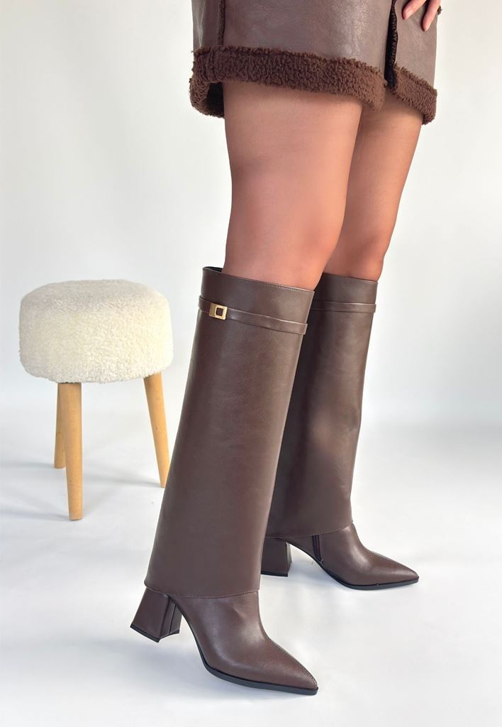 Jike Kahverengi Çizme Yan Profil ve Orta Topuk