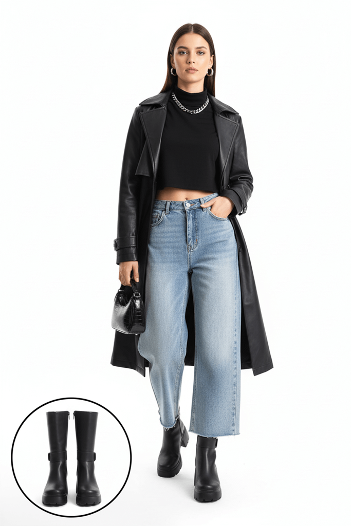 Moki Siyah Cilt Topuklu Çizme Ana Görünüm