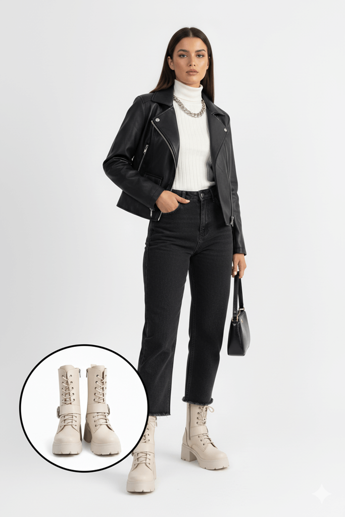 Linma Siyah Cilt Bağcıklı Topuklu Bot Ana Görünüm