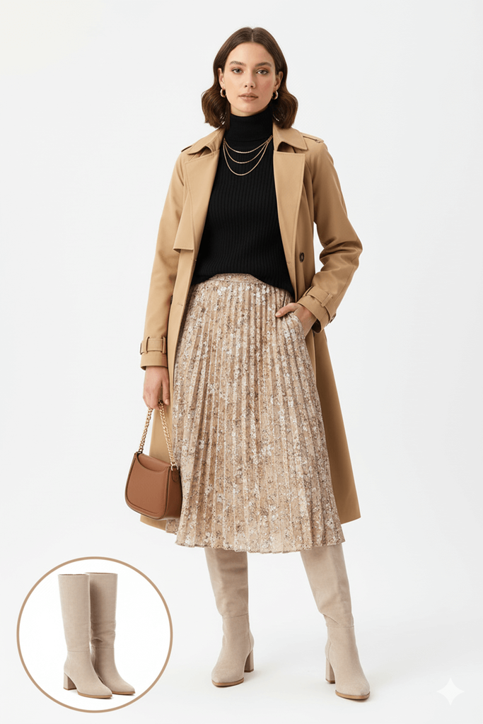 Pitay Bej Süet Topuklu Çizme