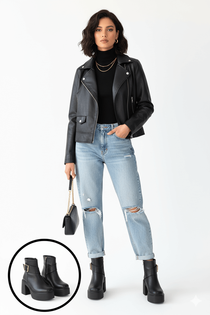 Lonji Siyah Cilt Topuklu Bot Ana Görünüm