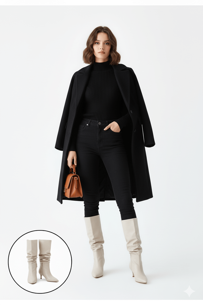 Zelya Beyaz Cilt Topuklu Çizme Ana Görünüm