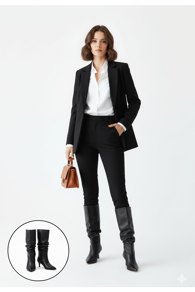 Zelya Siyah Cilt Topuklu Çizme Ana Görünüm