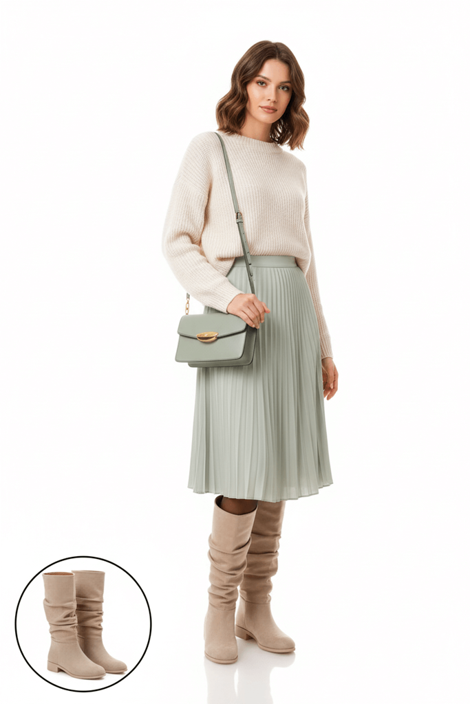 Winda Bej Süet Diz Altı Çizme Ana Görünüm