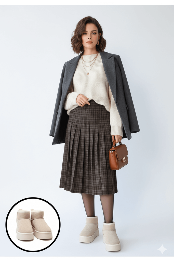 Linne Bej Kürklü Platform Taban Mini Bot Ana Görünüm