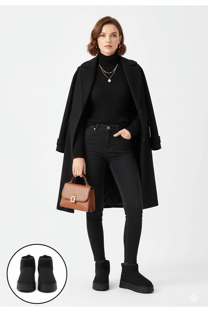 Linne Siyah Kürklü Platform Taban Mini Bot Ana Görünüm