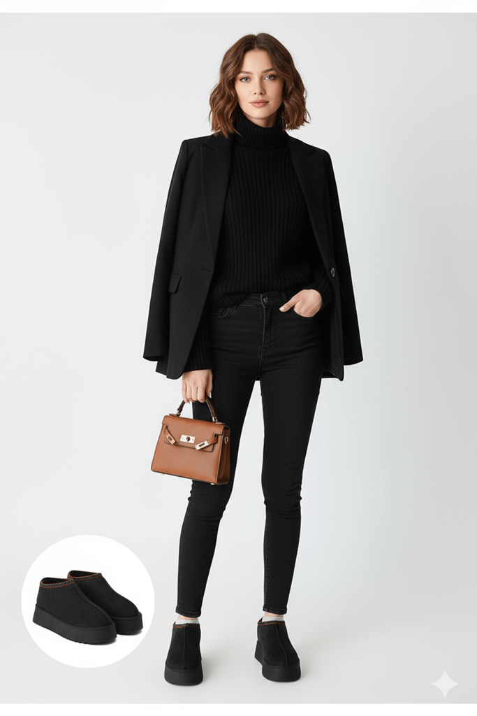 Foyk Siyah Kürklü Platform Taban Panduf Bot Ana Görünüm