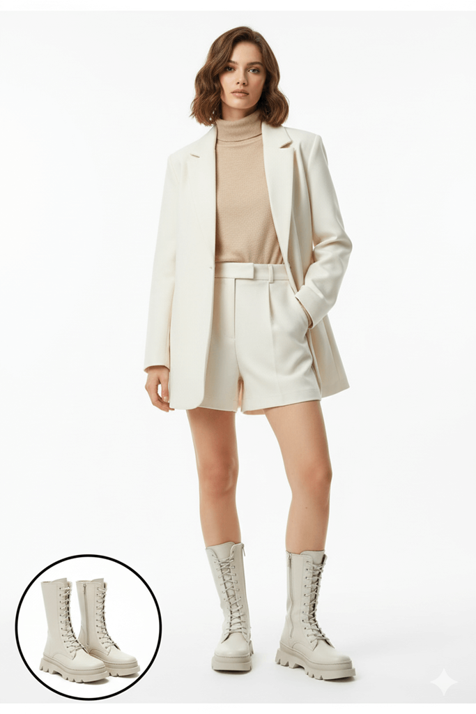 Toir Bej Cilt Bağcıklı Postal Tam Görünüm