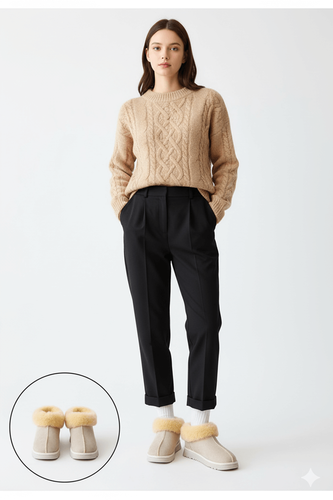 Abby Bej Süet Bot Kombin Görünümü