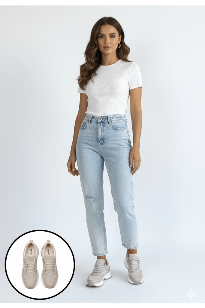 Slar Bej Simli Yüksek Tabanlı Ortopedik Sneaker Ana Görünüm