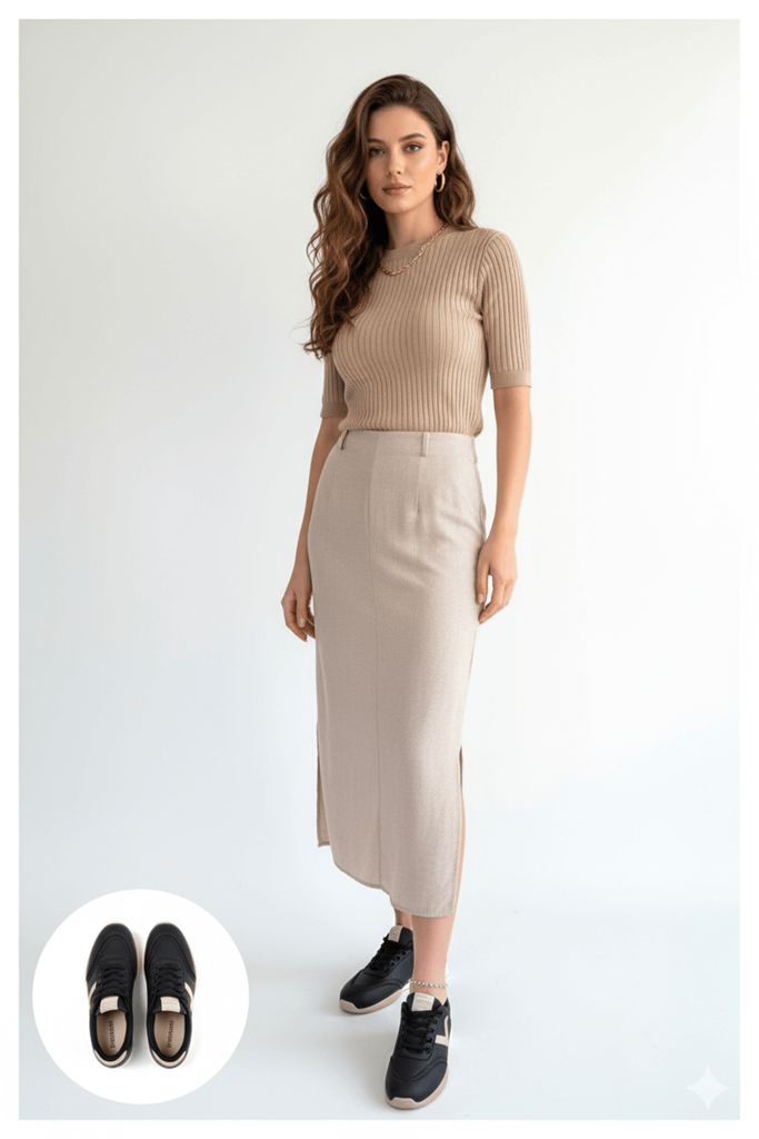 Jowen Siyah Cilt Bej Detaylı Spor Ayakkabı Ana Görünüm