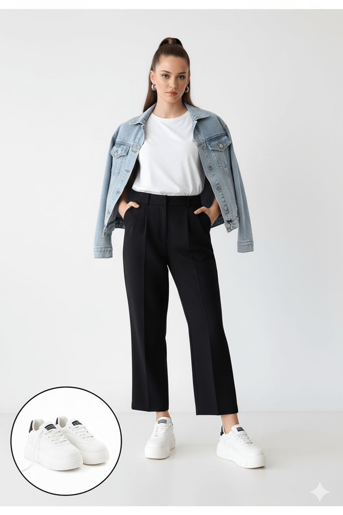 Chris Beyaz Cilt Siyah Detaylı Spor Ayakkabı Ana Görünüm