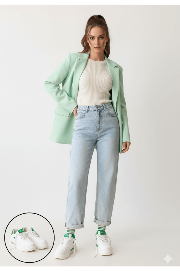 Chris Beyaz Cilt Yeşil Detaylı Spor Ayakkabı Ana Görünüm