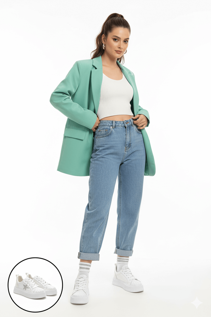 Piata Beyaz Cilt Bağcıklı Spor Ayakkabı Ana Görünüm