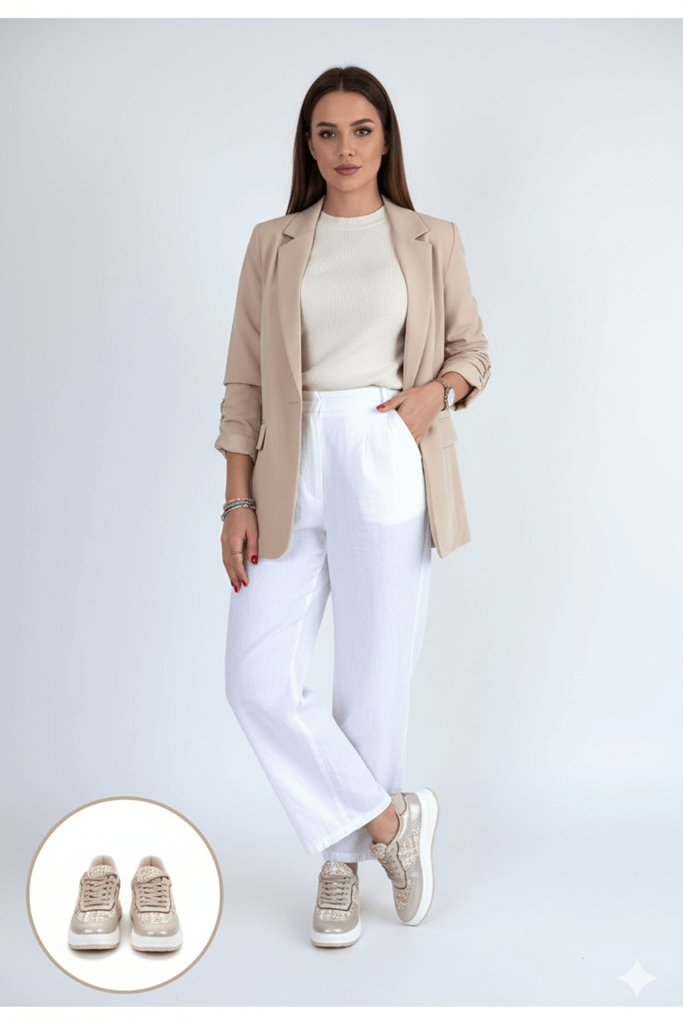 Hawer Bej Cilt Bağcıklı Spor Ayakkabı