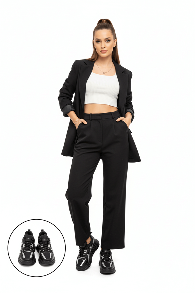 Cata Siyah Cilt Beyaz Detaylı Spor Ayakkabı Ana Görünüm