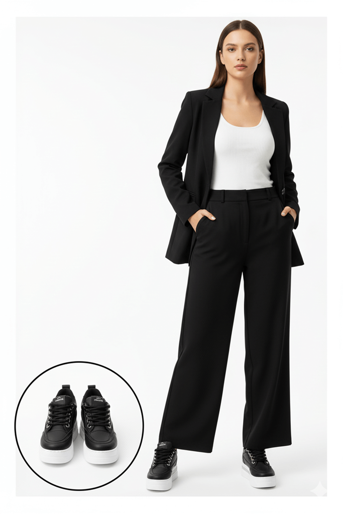 Lulu Siyah Cilt Beyaz Tabanlı Spor Ayakkabı Ana Görünüm