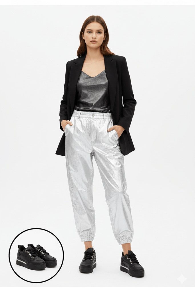 Lulu Siyah Cilt Bağcıklı Spor Ayakkabı Ana Görünüm