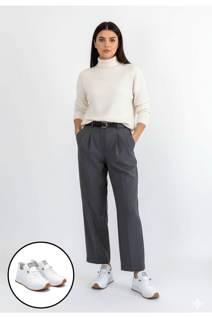 Fiert Beyaz Cilt Bağcıklı Spor Ayakkabı Ana Görünüm