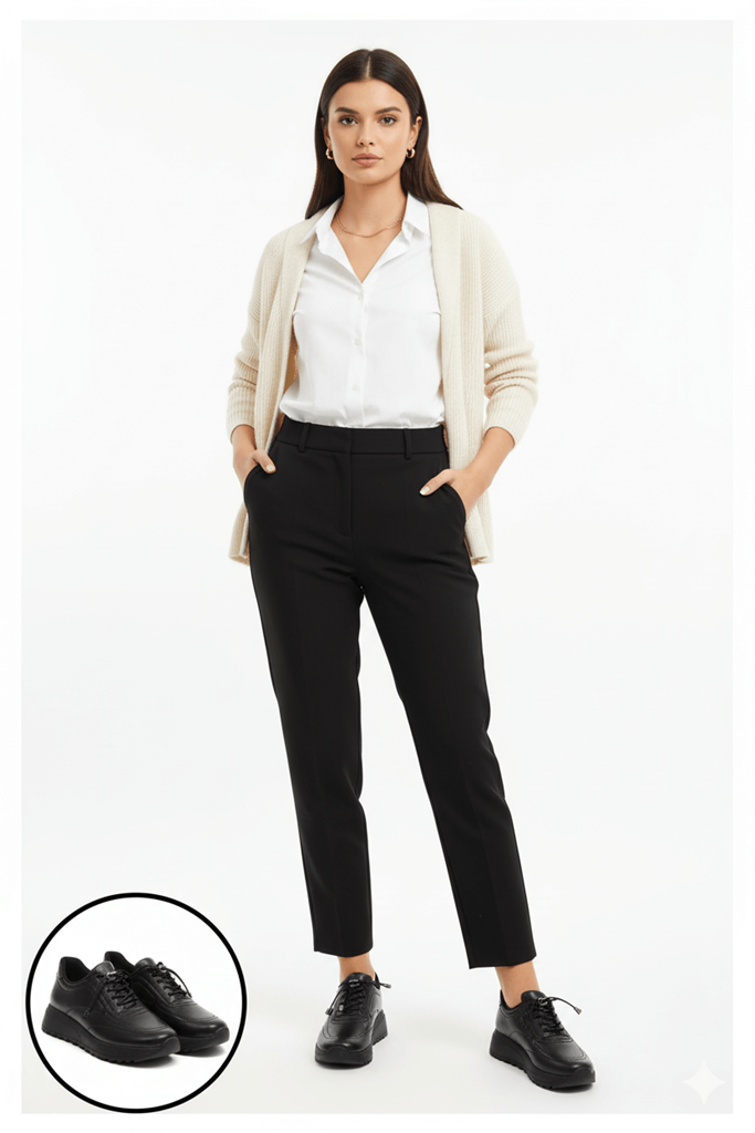 Romy Siyah Cilt Bağcıklı Spor Ayakkabı Ana Görünüm