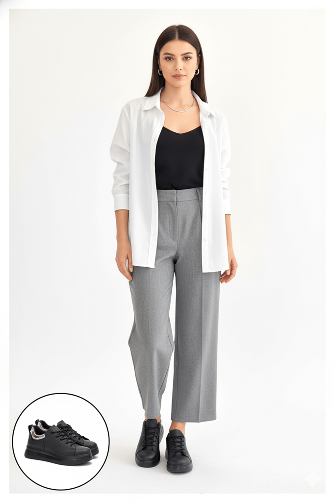 Sofio Siyah Cilt Bağcıklı Spor Ayakkabı Ana Görünüm