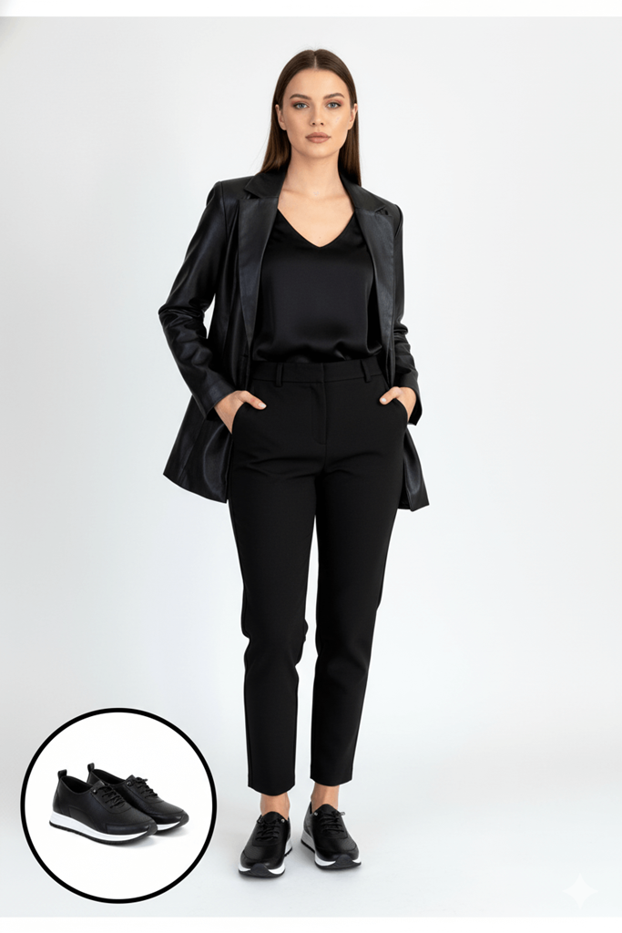 Tone Siyah Cilt Bağcıklı Spor Ayakkabı Ana Görünüm