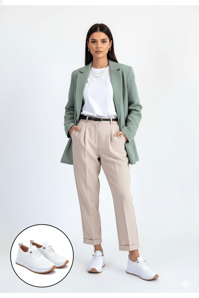 Tone Beyaz Cilt Bağcıklı Spor Ayakkabı Ana Görünüm