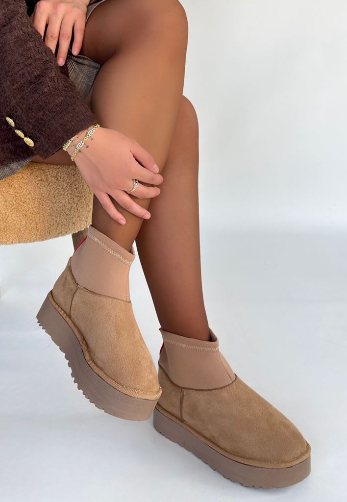 Cuen Nude Süet Bot Yan Profil ve Kalın Taban