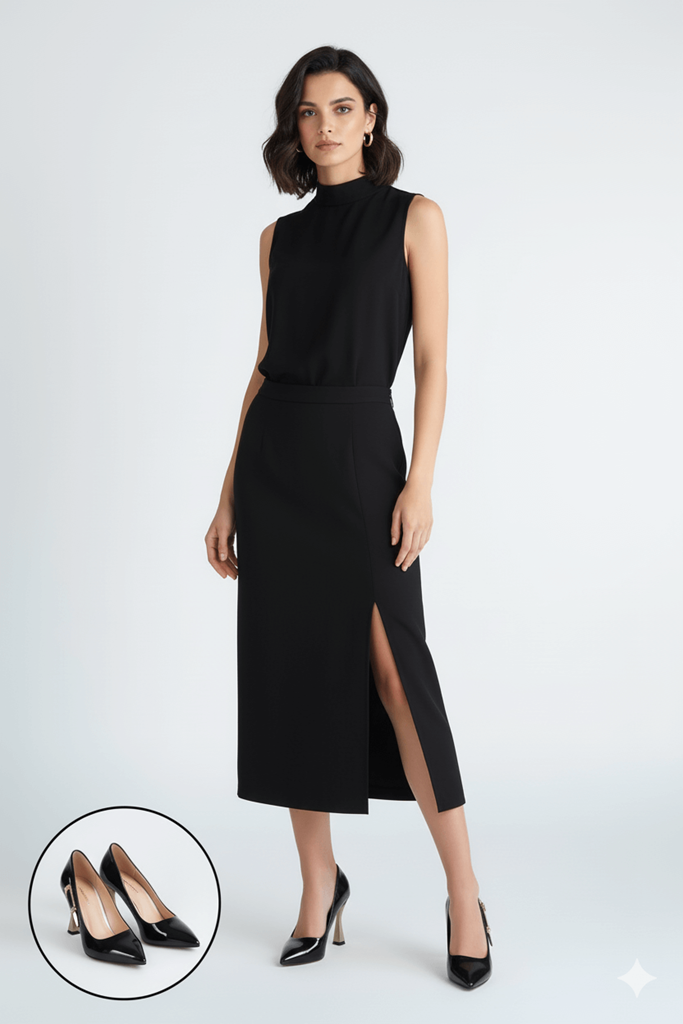 Motya Siyah Rugan Topuklu Ayakkabı Ana Görünüm