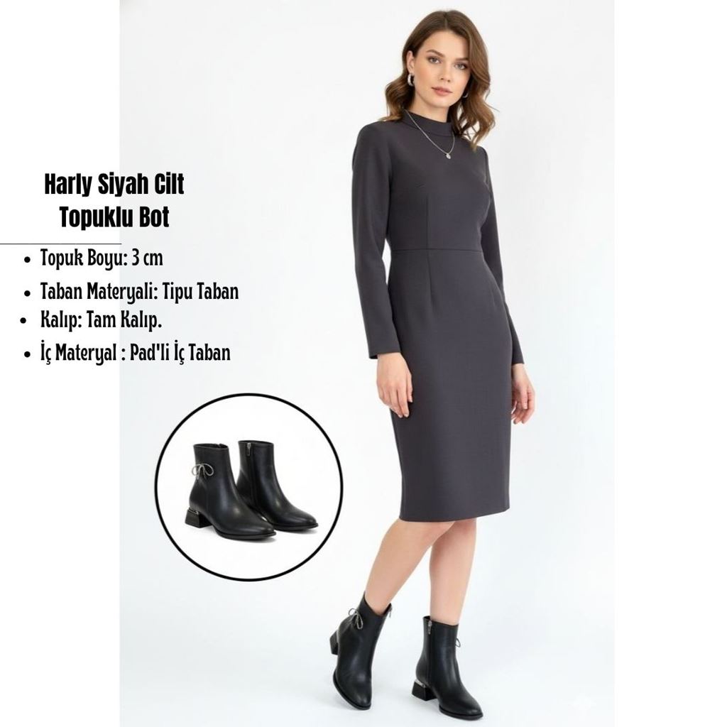 Harly Siyah Cilt Topuklu Bot