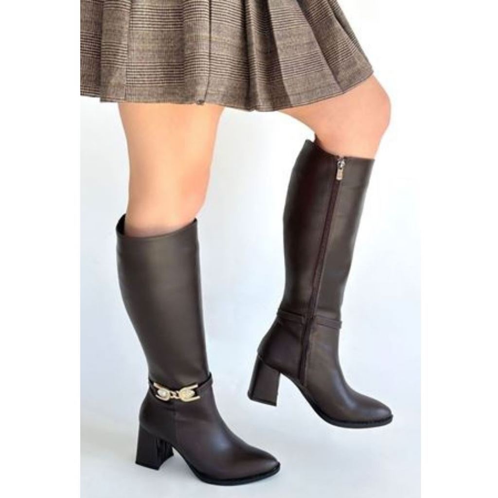 Mooni Kahverengi Cilt Topuklu Çizme