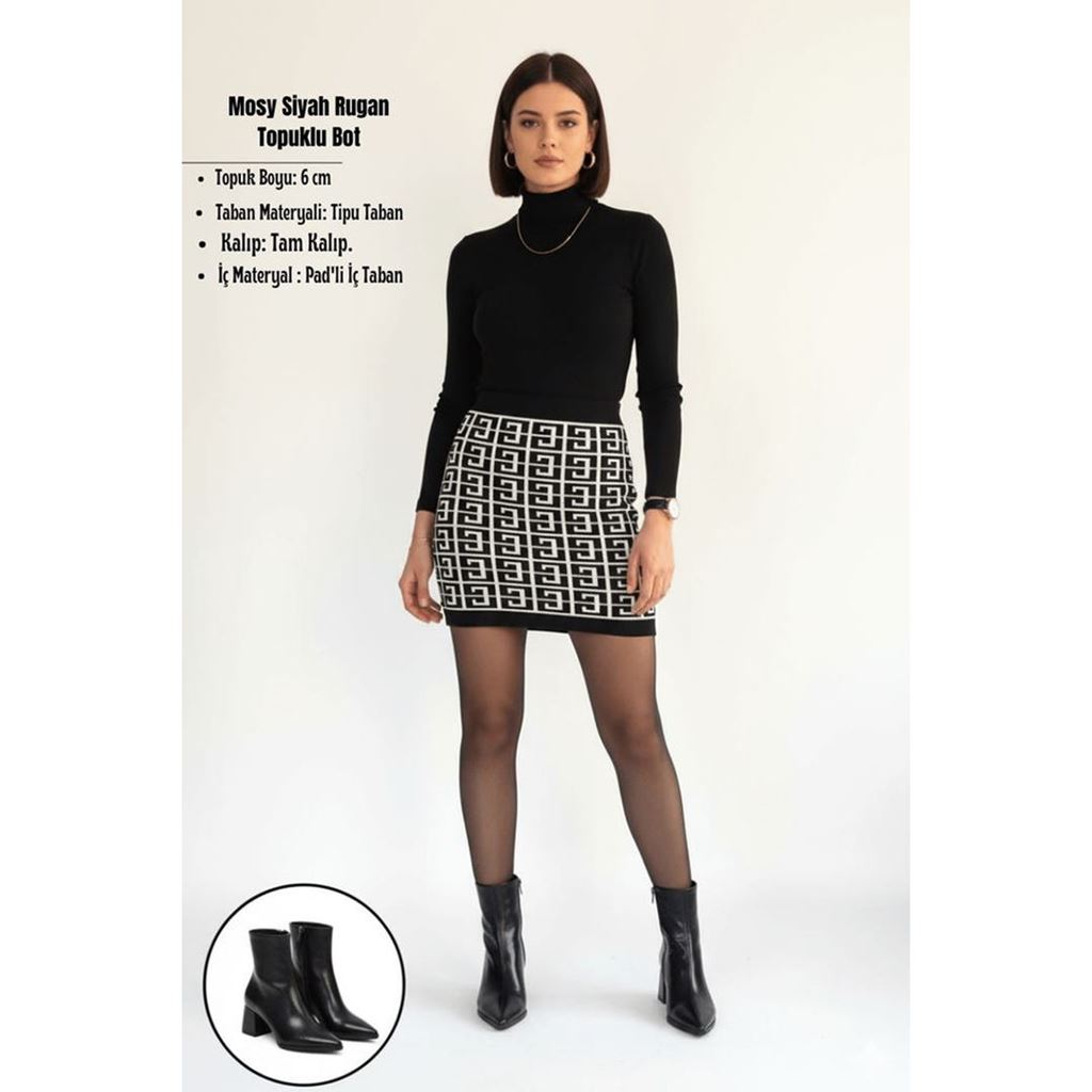 Mosy Siyah Rugan Topuklu Bot