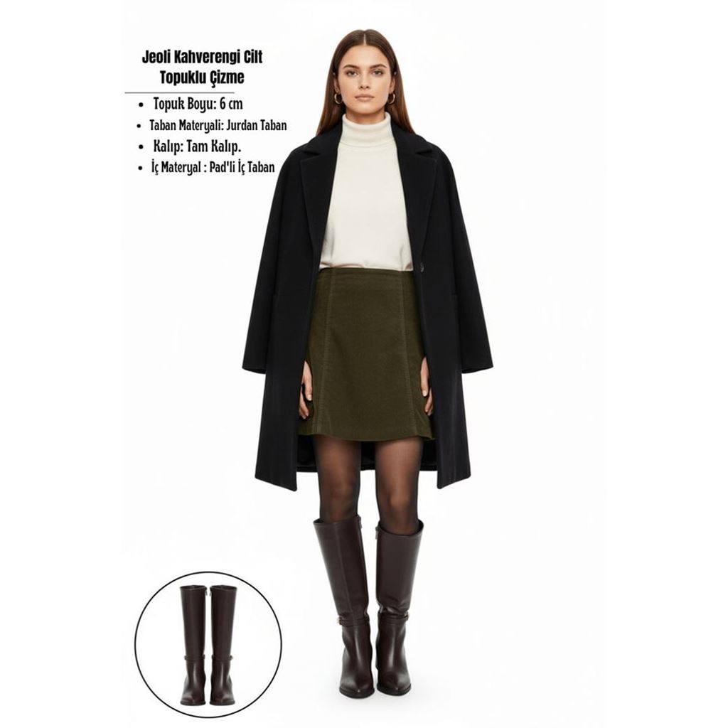 Jeoli Kahverengi Cilt Topuklu Çizme