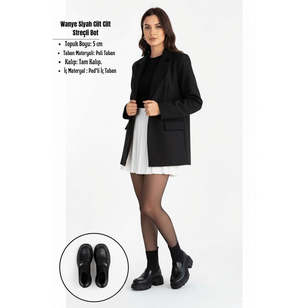 Wanye Siyah Cilt Cilt Streçli Bot