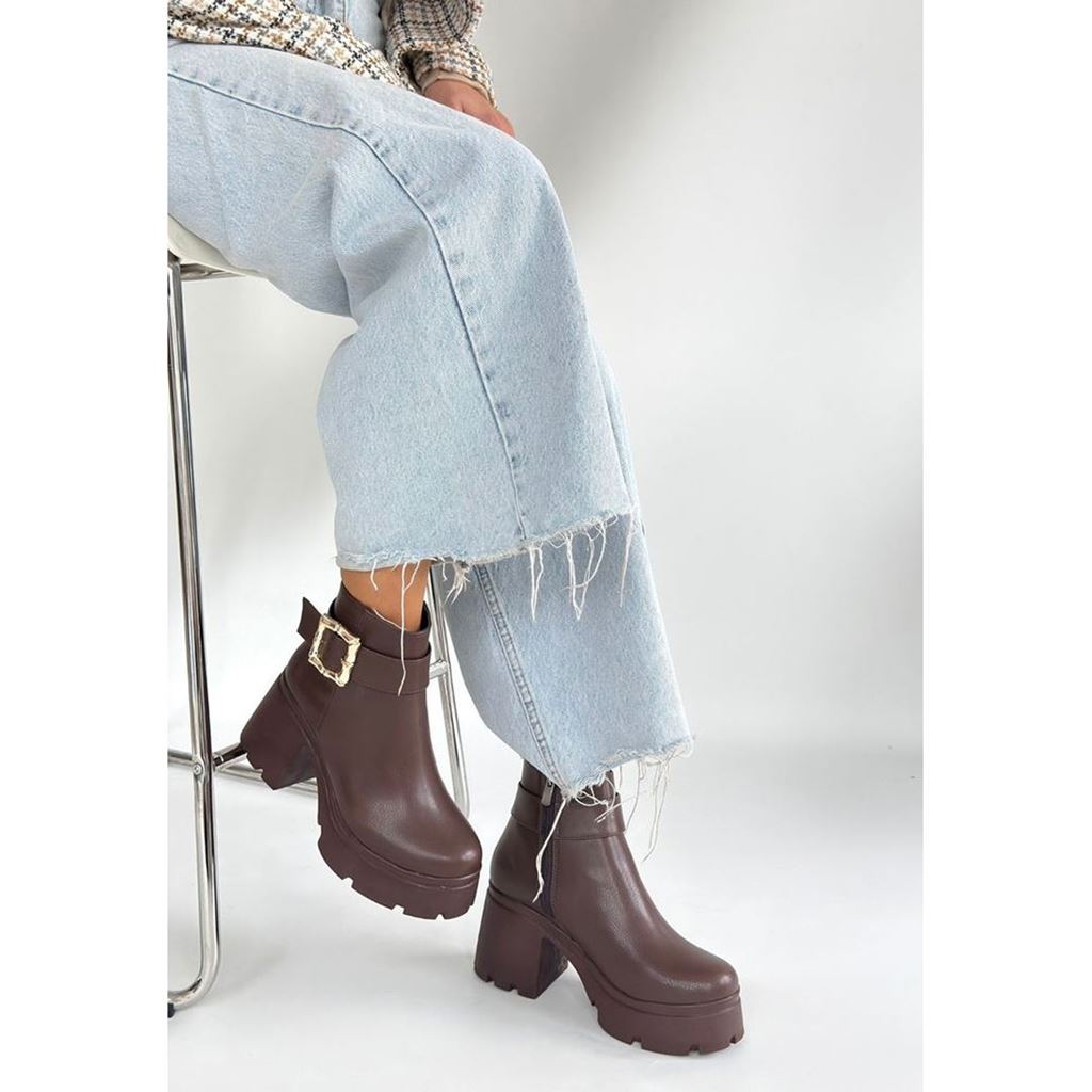 Pinma Kahverengi Cilt Topuklu Bot