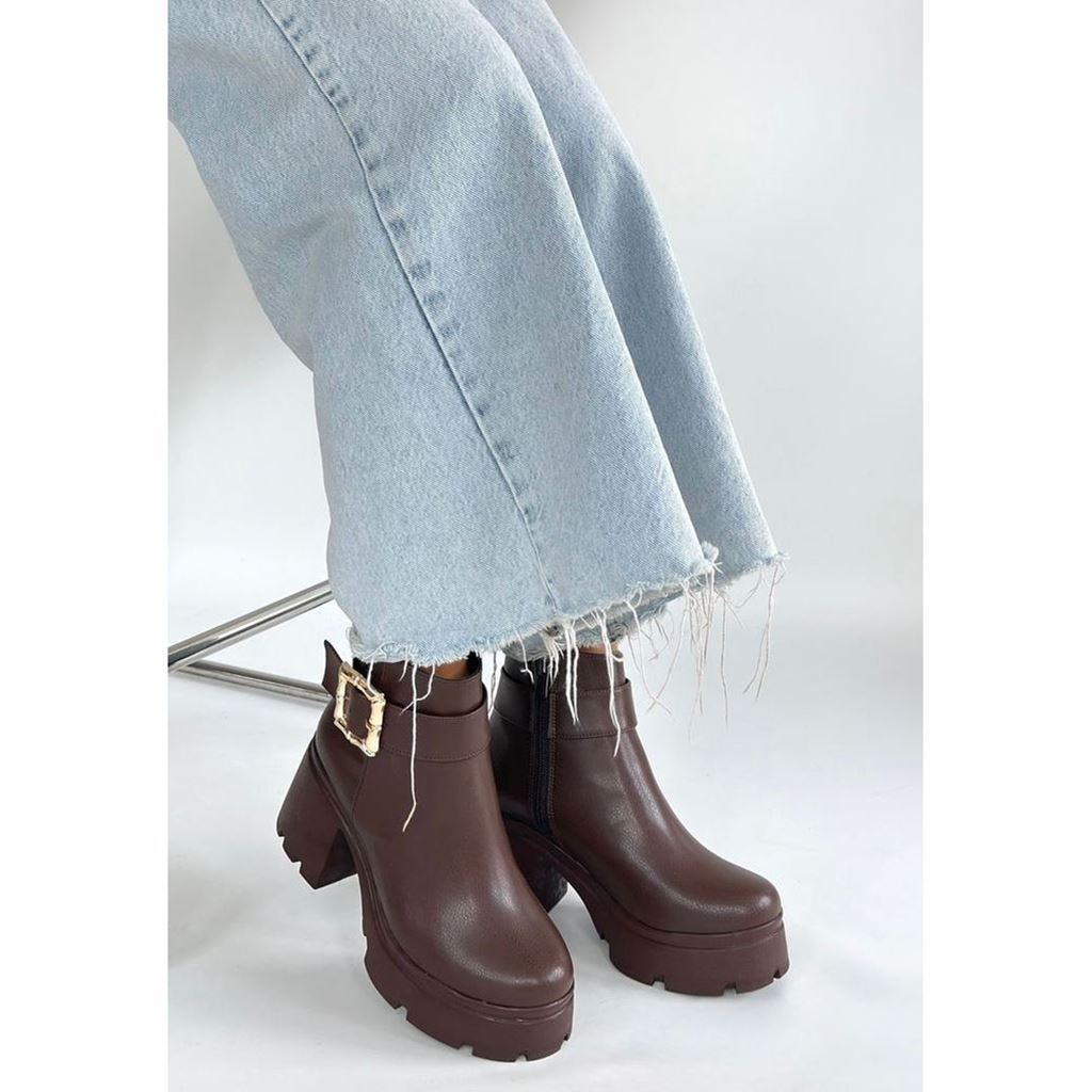 Pinma Kahverengi Cilt Topuklu Bot