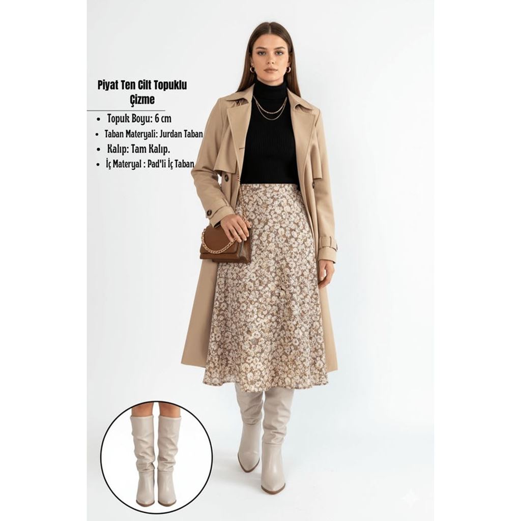 Piyat Ten Cilt Topuklu Çizme