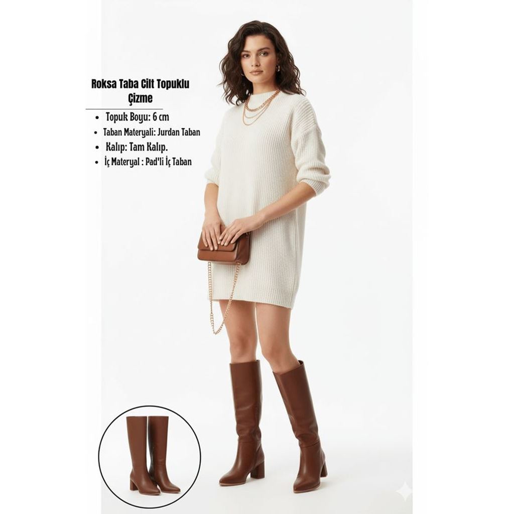 Roksa Taba Cilt Topuklu Çizme