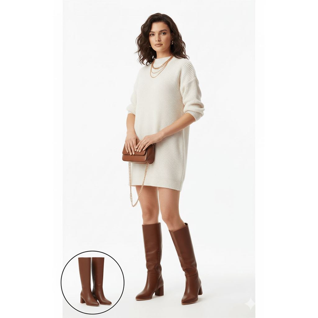 Roksa Taba Cilt Topuklu Çizme