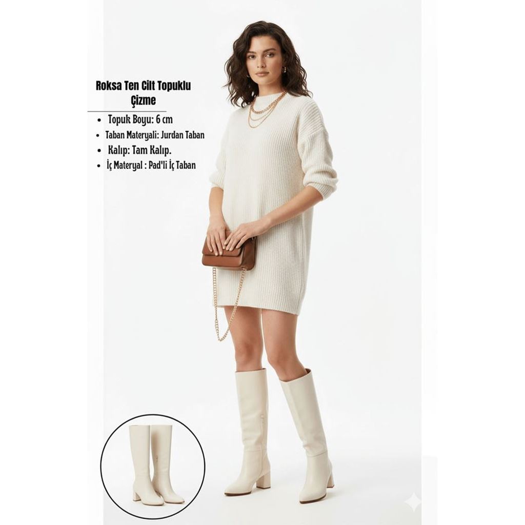 Roksa Ten Cilt Topuklu Çizme