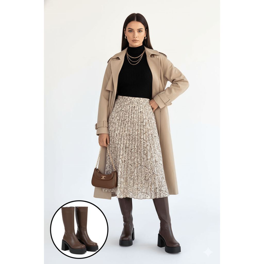 Disan Kahverengi Cilt Topuklu Çizme