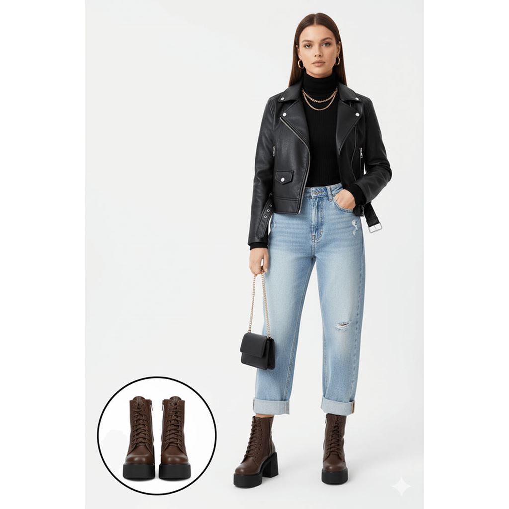 Tsan Kahverengi Cilt Bağcıklı Topuklu Bot