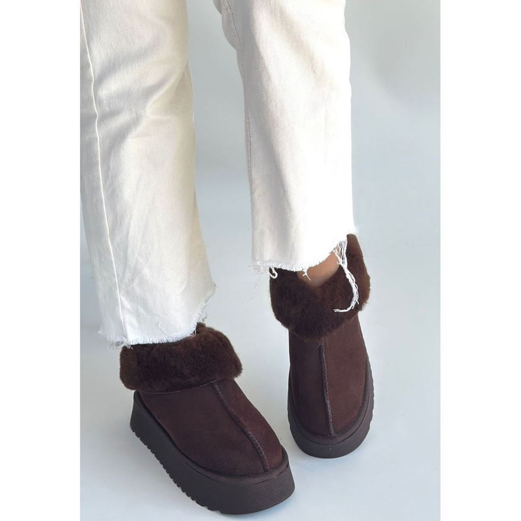 Edali Kahverengi İçi Kürklü Platform Taban Süet Kadın Kışlık Bot