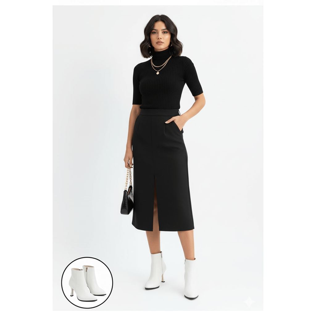 Mişha Beyaz Sivri Burun Kadeh Topuk Fermuarlı Kadın Bilekte Bot