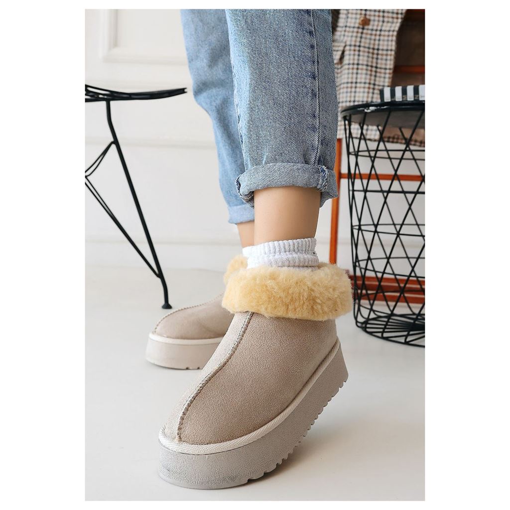 Edali Bej İçi Kürklü Platform Taban Süet Kadın Kışlık Bot