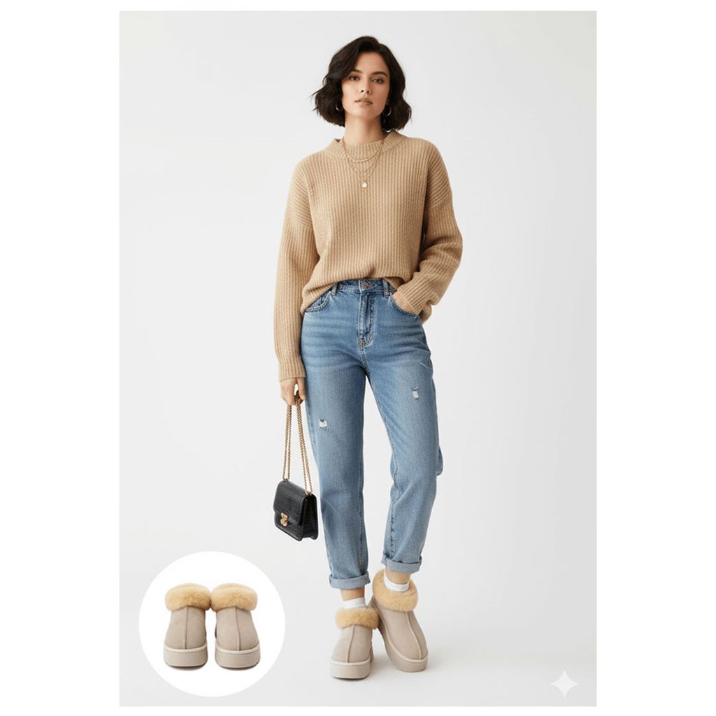 Edali Bej İçi Kürklü Platform Taban Süet Kadın Kışlık Bot