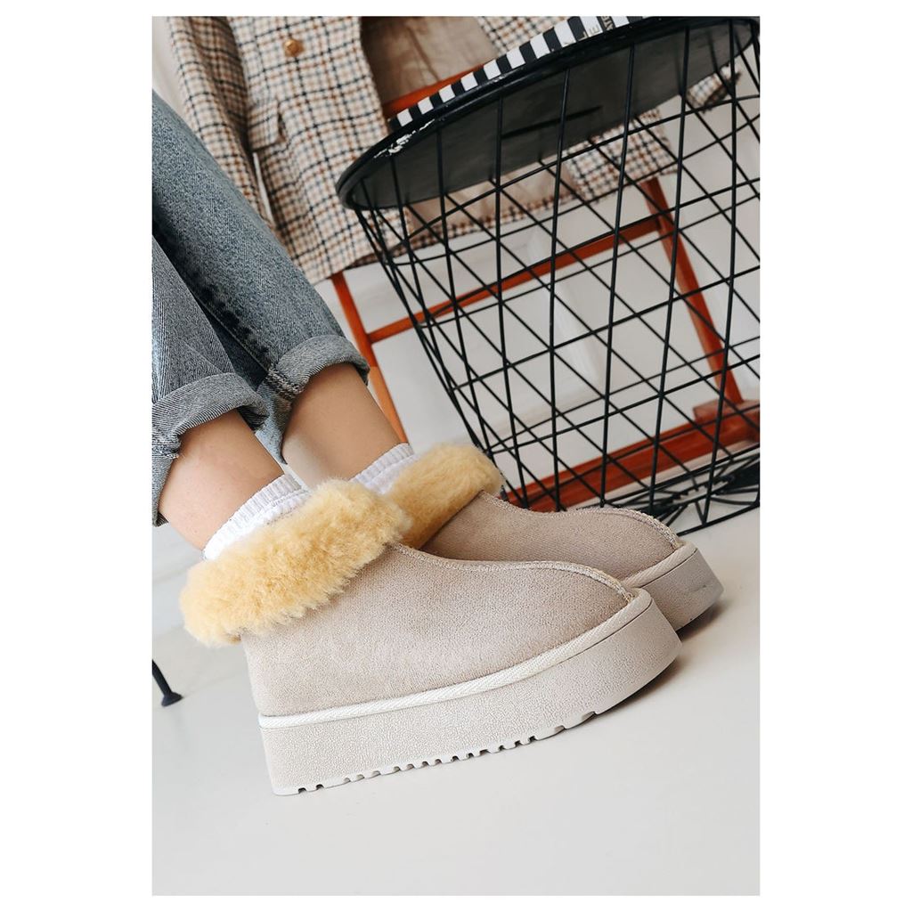 Edali Bej İçi Kürklü Platform Taban Süet Kadın Kışlık Bot