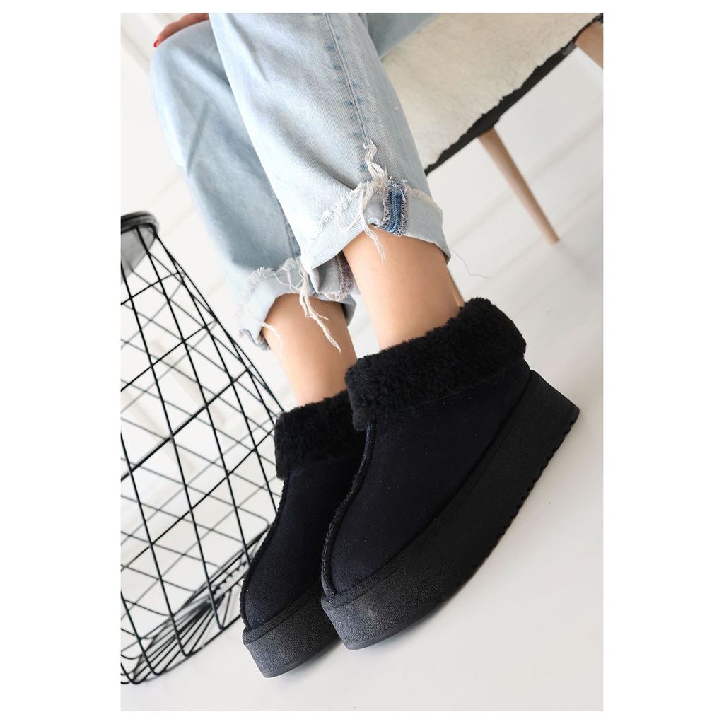Edali Siyah İçi Kürklü Platform Taban Süet Kadın Kışlık Bot